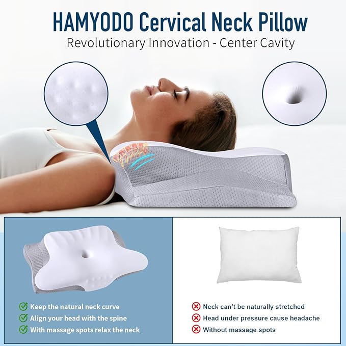 Memory Foam Pillows Cervical Neck Pillow for Neck Pain Relief, Contour Cooling Bed Pillow for Sleeping, Odorless Ergonomic Orthopedic Neck Support Pillows for Side Back Stomach Sleeper with Pillowcase