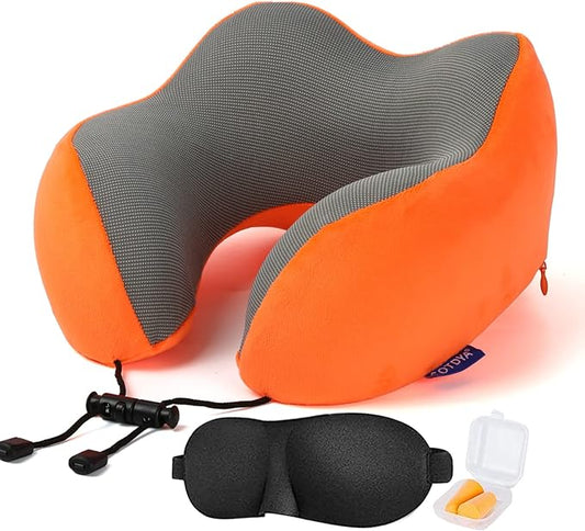 GOTDYA Travel Pillow,Travel Neck Pillows for Sleeping,100% Pure Memory Foam Soft Comfort & Support Pillow for Airplane/Car/Office&Home Rest Use-Orange