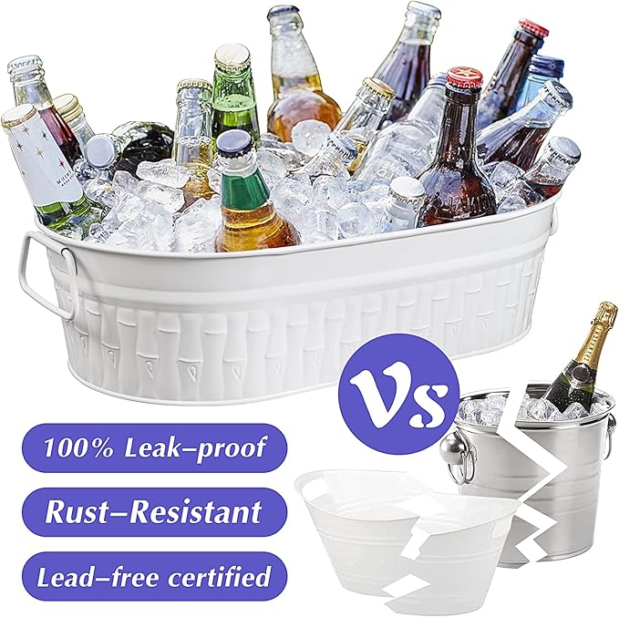 Large Ice Buckets for Parties, IKAYAS Galvanized Metal Ice Bucket Ice Tub with Scoop for Cocktail Bar Mimosa Bar Supplies, Large Champagne Bucket Beer bucket Metal