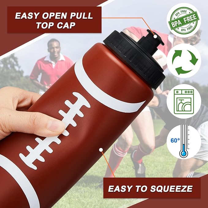 Water Bottle Carrier with 6 Bottles 20 oz Football Water Bottles for Boys with Carrier Squeeze Water Bottles Sports Team Water Bottles with Carrier for Fitness Bike Gym
