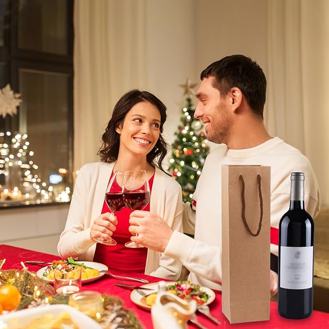 DQZSY 20 Pack Brown Wine Gift Bag, Wine Tote Bags Bulk Kraft Paper Bag with Handles for Party, Shopping,Christmas, Retail Merchandise