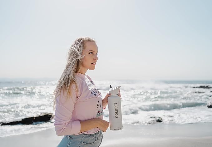 Coldest Sports Water Bottle with Straw Lid Vacuum Insulated Stainless Steel Metal Thermos Bottles Reusable Leak Proof Flask for Sports Gym (40 oz, Bellatrix Pink)