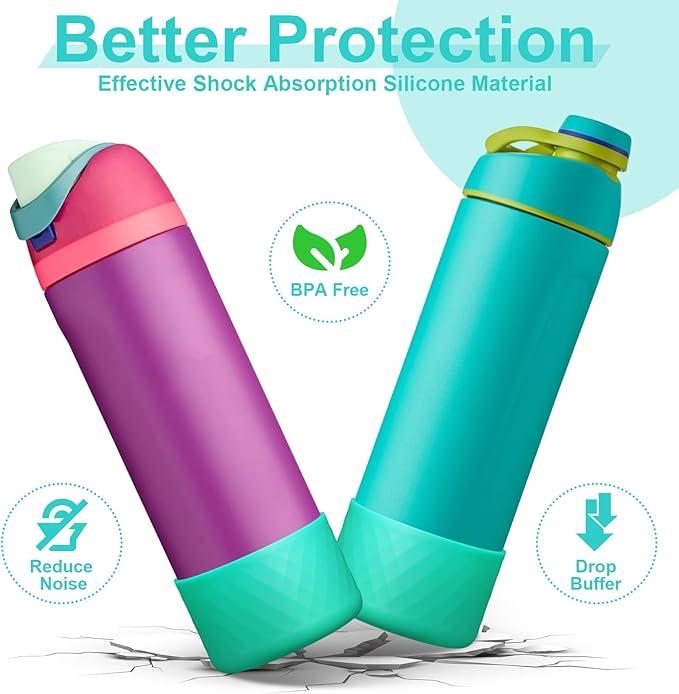 2PCS Silicone Water Bottle Boot for Owala 24oz 32oz 40oz, Anti-Slip Protective Sleeve Bottom Bumper Protector for FreeSip, Twist, and Flip Stainless Steel Water Bottles