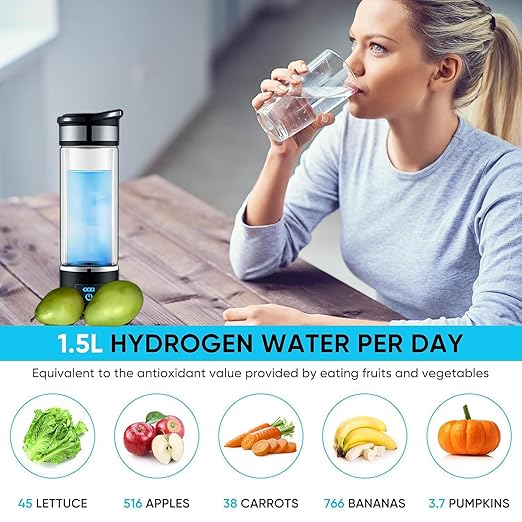 Hydrogen Water Bottle Generator 350ml Hydrogen Water Generator Portable Alkaline Water Machine Double Layer Glass Alkaline Water Bottle 1000-1200ppb Water Ionizer USB Alkaline Water Filter Bottle