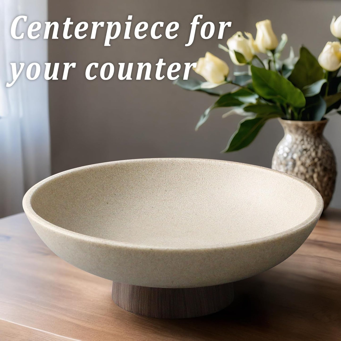 Modern Resin Pedestal Bowl – Large Fruit Bowl for Kitchen Counter, Catch All Tray for Entryway Table, Stylish Key Bowl & Dining Centerpiece, Brown