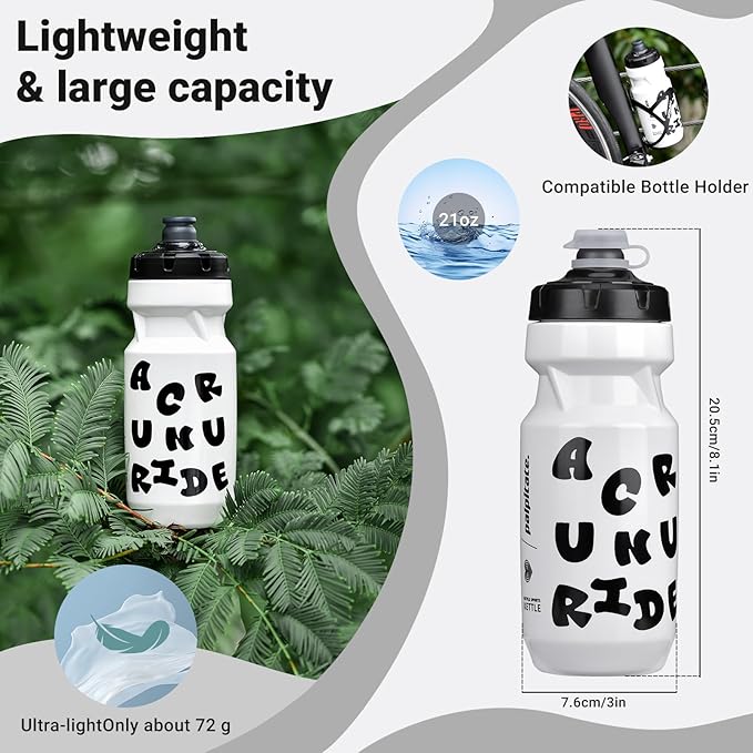 Bike Water Bottle 21oz Bicycle Water Bottle for 5hrs Insulation Sports Squeeze Water Bottle with Leakproof DesignFits Most Bike Cages (White21)