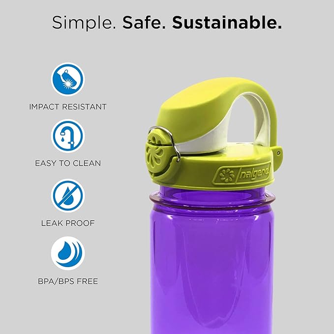 Nalgene Sustain Tritan BPA-Free Kids On The Fly Water Bottle Made with Material Derived from 50% Plastic Waste, Leak Proof, Durable, BPA Free, Carabiner Friendly, Reusable, 12 oz
