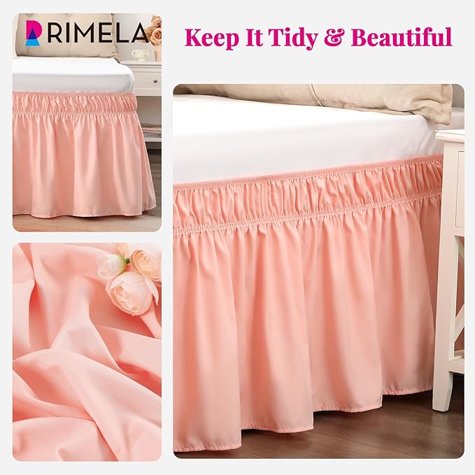 RIMELA Bed Skirt Queen Size 18 Inch Drop, Wrap Around Elastic Bedskirt Solid Microfiber Luxury Hotel Quality Fabric, Easy to Install Machine Washable Wrinkle & Fade Resistant, Coral