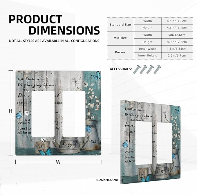 Vintage Teal Butterfly Inspirational Quotes Wood Plank 2 Gang Rocker Decora Light Switch Covers Dual Outlet Covers Wall Plate Decorative Switchplate Electrical Faceplate GFCI for Farmhouse Bedroom