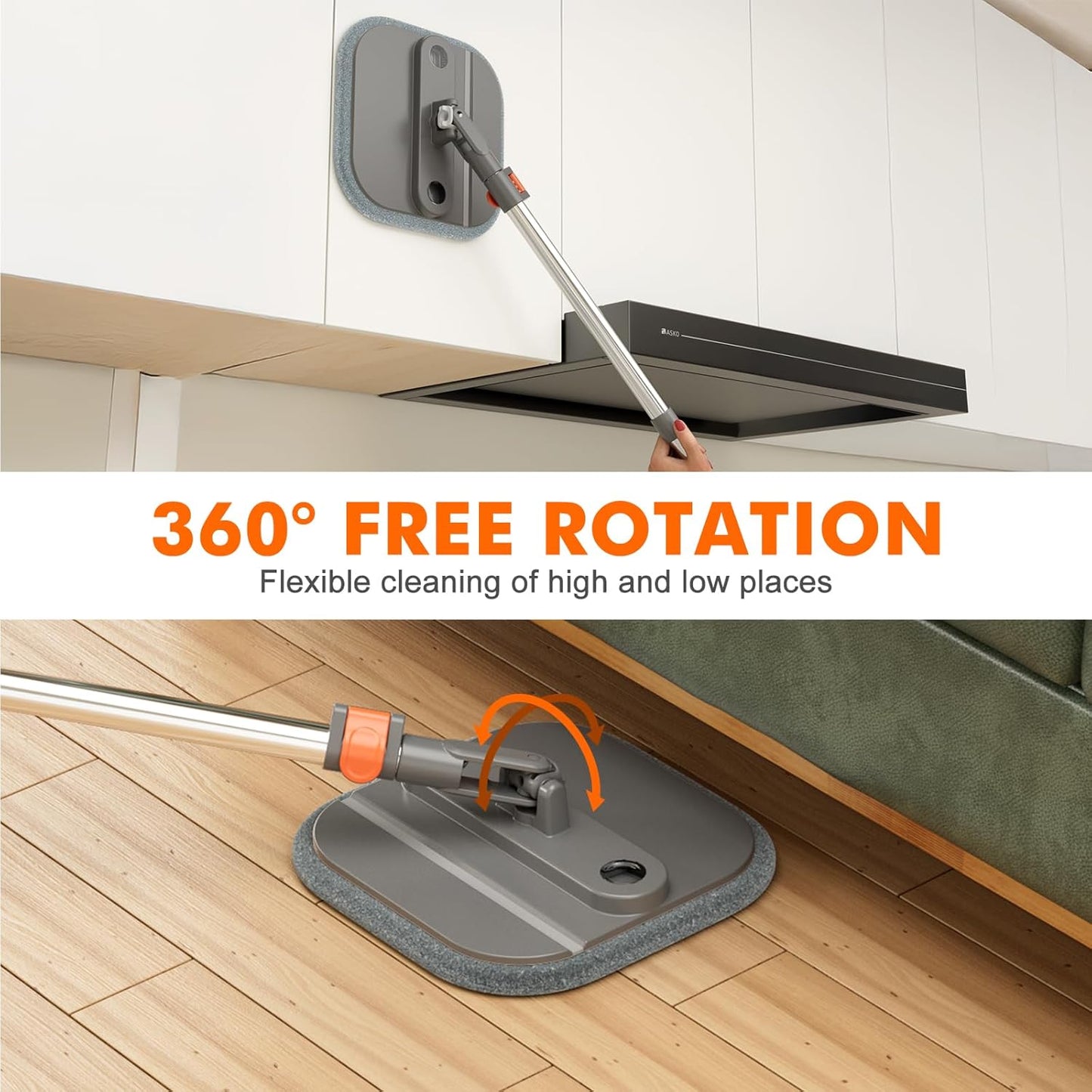 Upgraded Spin Mop and Bucket Set Self-Standing Mop Bucket Separate Dirty and Clean Water System Self Wringing 360° Rotating 90° Foldabl Mops and Buckets for Floor Cleaning (Dark Gray, 2Pads)