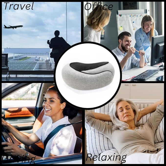 Memory Foam Neck Pillow for Travel, Adjustable Velcro Strap, Durable and Easy to Clean.Reduces Pressure Points and Promotes Better Alignment, Helping Prevent Neck Pain (Light Grey).