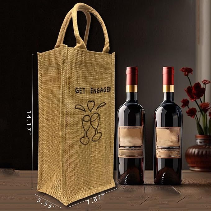 Jute Burlap Double Bottle Wine Gift Tote Bags with Soft Cotton Handles Reusable for Wedding, Parties,Birthdays