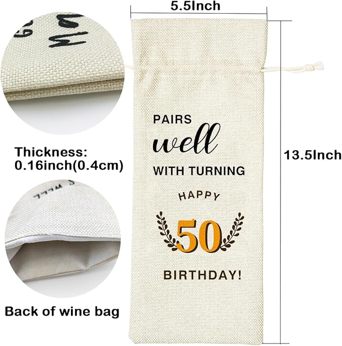 LANBAIHE 50th Birthday Gifts for Her,50th Birthday Gift for Women Men, 50 Years Old Birthday Gifts Wine Bag, 50th Birthday Decorations Party Supplies-1974 Birthday (50 BIRTHDAY)