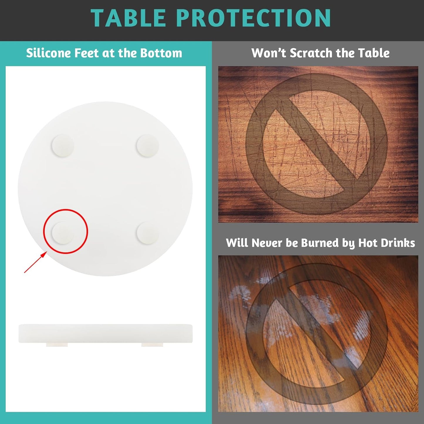 Pure White Marble Coasters Without Particles, Set of 4 - Natural Marble Stone Drink Coaster with Protective Silicone Feet, 4 inch Diameter, 0.4 inch Thick - Heat-Resistant Coasters for Coffee Table