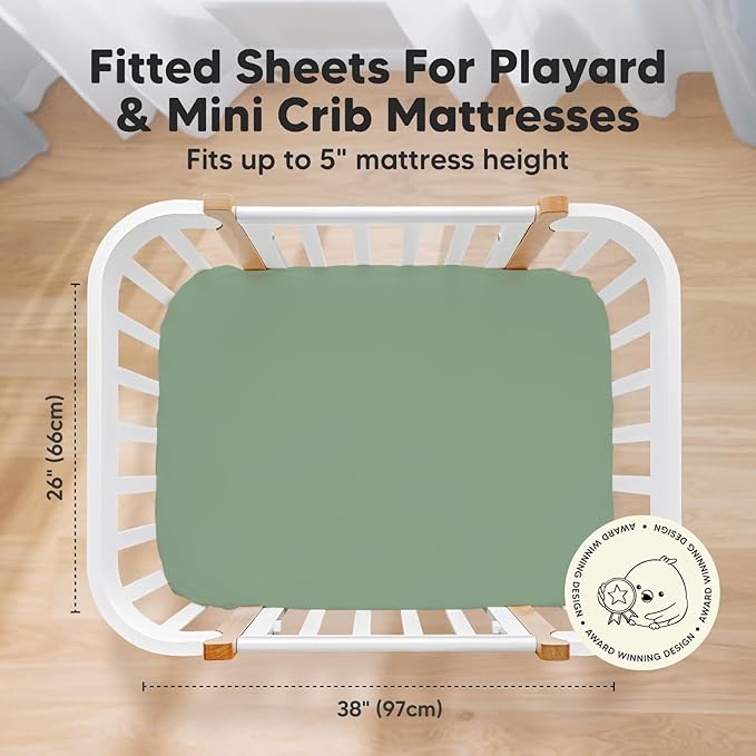 Pack and Play Sheets Fitted, 2-Pack Mini Crib Sheets - Pack N Play Sheets, Organic Fitted Crib Sheet for Pack and Play Mattress, Playard Baby Crib Sheets, Crib Sheets Neutral for Boys, Girls (Hedges)