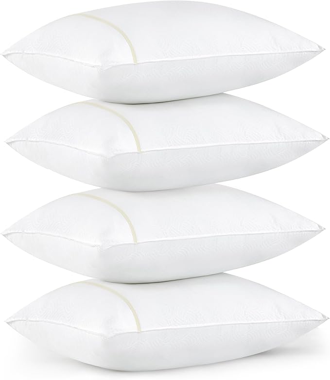 Bedsure Hotel Pillows - Luxury Bed Pillows for Sleeping with Decoration Strip Breathable Cover Soft & Supportive Pillows for Side, Back or Stomach Sleepers (4, Light Khaki, Queen)