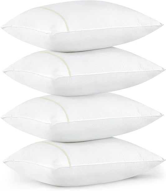 Bedsure Hotel Pillows - Luxury Bed Pillows for Sleeping with Decoration Strip Breathable Cover Soft & Supportive Pillows for Side, Back or Stomach Sleepers (4, Light Khaki, Queen)