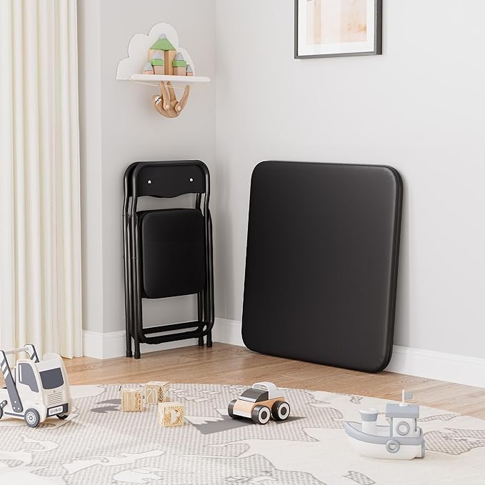 IDEALHOUSE Boys and Girls Folding Table and Chairs Set of 3, Portable Table and Chair with Pu Soft Cushion,Suitable for Eating,Reading and Playing