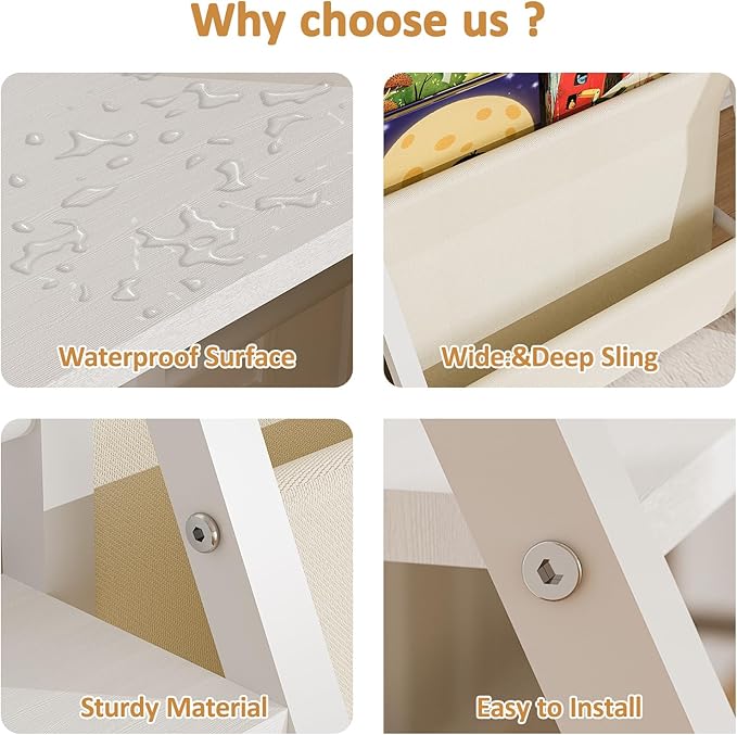 Kids Bookshelf and Toy Organizer, Book Shelf for Kids Rooms,2 in 1 Nursery Book Shelves, Toddler Bookshelf Montessori Bookshelf and Kids Book Shelf (White)