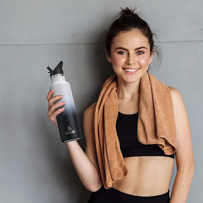 Stainless Steel Water Bottle with Straw - Insulated Water Bottle for Sports, Gym, School, Commute, Adults/Kids - Keep Cold for up to 24 Hours - Sweat/Leak-proof - 2 Lids - BPA Free