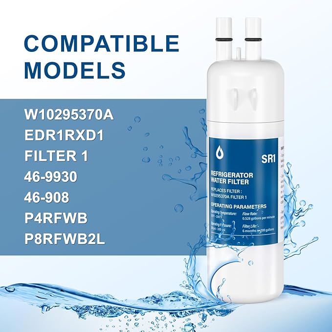 W1029537A Refrigerator Water Filter Replacement Compatible with EDR1RXD1, Filter 1, W10295370, P4RFWB, P8RFWB2L, 46-9930, 46-9081 (3 Packs)