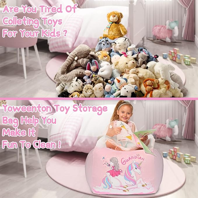 Unicorn Bean Bag Chairs for Girls Room Decor, Stuffed Animal Storage Pink, Gifts for Girls, Extra Large, Velvet Extra Soft Cover Only
