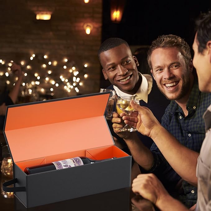 Wine Gift Boxes 12.8x3.8x3.8 in,Bottle Gift Boxes For Liquor Presents,For Wine and Champagne,Magnetic Collapsible Gift Box Wine Bottle Gift Packaging for Weddings,Anniversaries, Parties (Gold/5PCS)