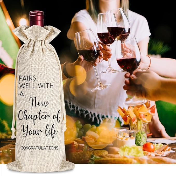 YAANUNULU New Beginning New Job Gifts, New Chapter Of Your Life Wine Bag, Going Away Gift for Friends, New Business Owner Gifts, 1 Wine Bag with 1 Coworker Leaving Card