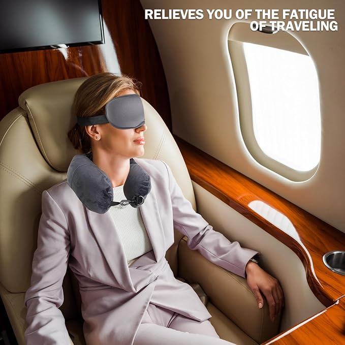 Stuffable Neck Pillow for Travel Stuffable Travel Pillow for Extra Luggage Travel Neck Pillow Stuffable with Clothes Soft Velvet Neck Pillow Cover with Eye Mask Earplugs Storage Bag