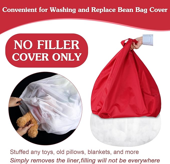 Meonum Bean Bag Chair Cover(No Filler) for Kids Stuffed Storage Bean Bag Chair Cover with Inner Liners for Easy Cleaning Bean Bag for Organizing Children (Red,27.6 x 31.5 Inch)