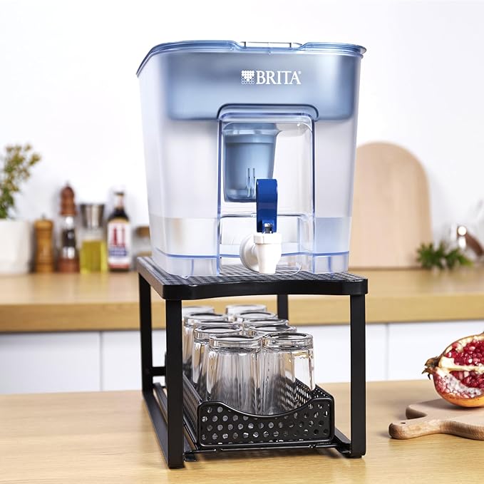 Water Dispenser Stand for Countertop-Metal Black Water Filter Stand,with Drawers Suitable,Compatible with Brita Water Pitcher and Zerowater Pitcher 14.5"x7.7"x6.9"