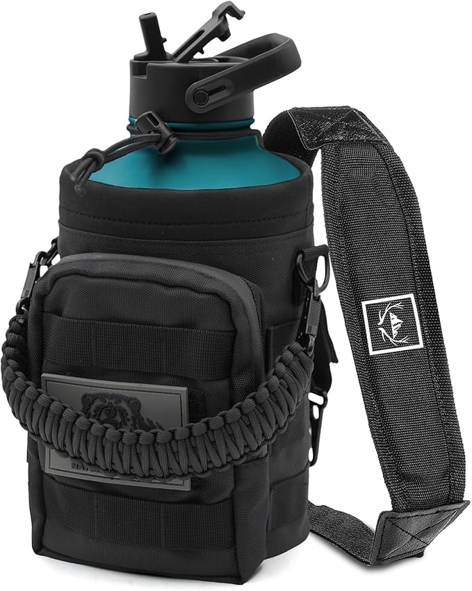 NATURE PIONEOR Tactical Water Bottle with Carrying Molle Sleeve, Stainless Steel 18/8 Food Grade Half Gallon Jug