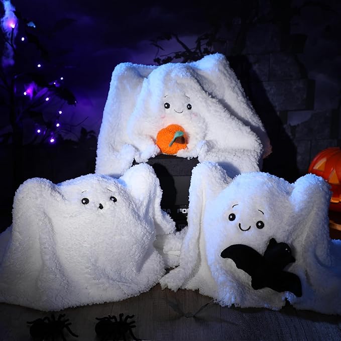 3 Pcs Halloween Pillows Ghost Decorative Throw Pillow with Pumpkin Pillow Cute Ghost Decor Halloween Ghost Throw Pillow with Bat Halloween Room Decor for Halloween Party, 14 x 9 Inches