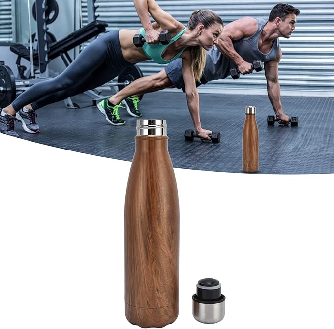 Thermal Flask, Water Bottles Durable Stainless Steel Double Wall Easy to for Camping Hiking Travel for School Outdoor Sports(Wood Grain)