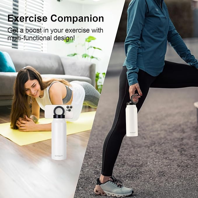 Insulated Water Bottle with Magnetic Phone Holder Compatible with MagSafe and iPhone, Stainless Steel Water Bottle Phone Mount For Sports Travel School, Hot 12H Cold 24H, 24oz (Red)