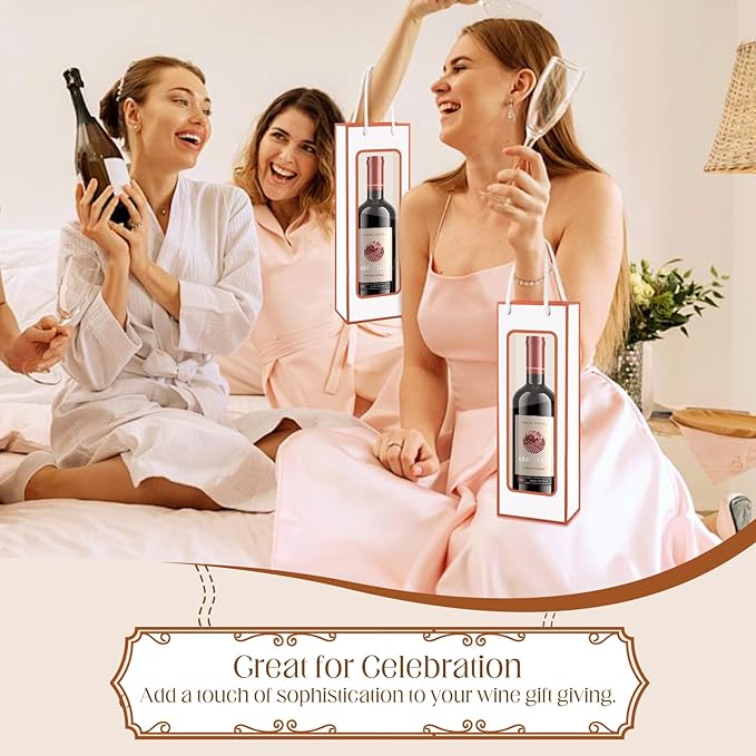 Cyblinia Wine Gift Bags, 20 Pcs Paper Wine Bags Wine Bottle Gift Bags with Window Appreciation Gift Bags For Wine Bottles Gifts,Wedding, Party