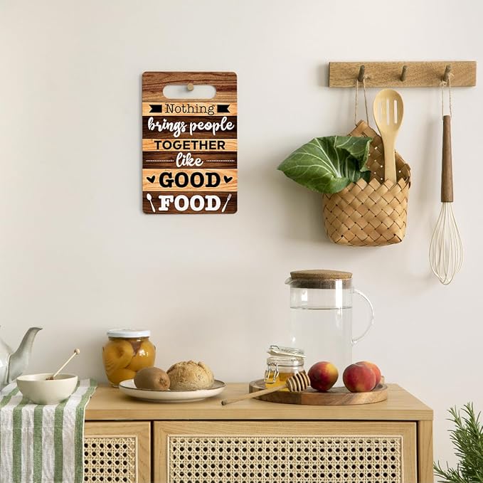 Farmhouse Kitchen Decor, Kitchen Signs Wall Decor, Wall Decor for Kitchen, Kitchen Door Wall Hanging Decor, Nothing Brings People Together Like Good Food Sign 8 x 12 Inch