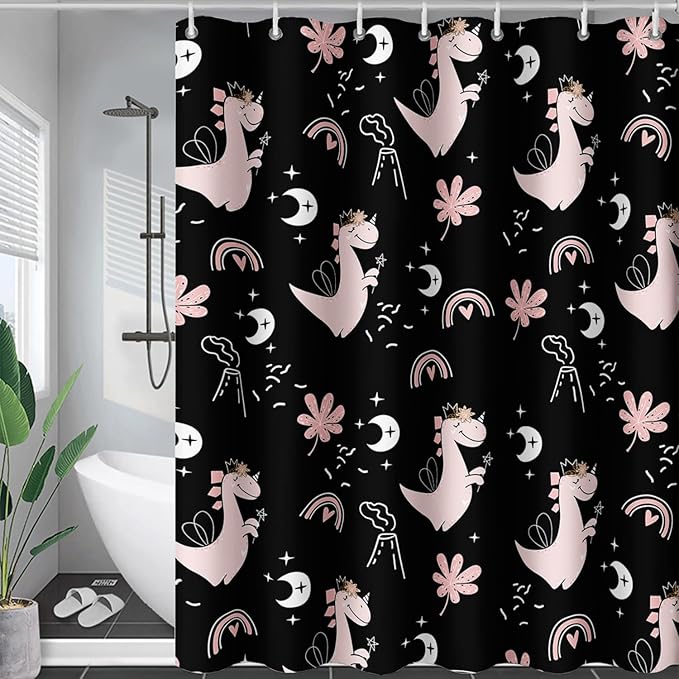 AILONEN Cute Dinosaur Shower Curtain,Cartoon Dinosaur Bath Curtain Gifts for Kids,Polyester Waterproof for Bathroom, 72" W*84" H with 12 Plastic Hooks