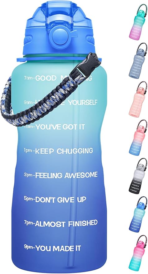 Water Bottles 1 / Half Gallon with Time Marker and Straw, Large Fitness Sports Motivational Bottle, Wide Mouth Leakproof and BPA Free for Travel, Gym,office,school