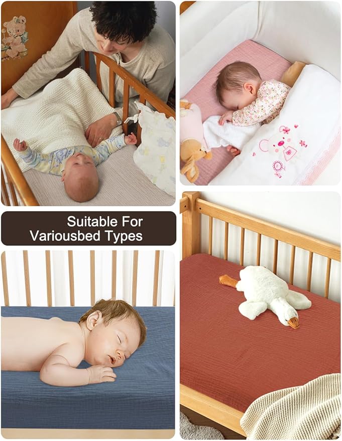 Dusty Blue Muslin Bassinet Sheets Boy, Cotton Bassinet Mattress Sheet 32"x16" for Rectangle, Oval, Hourglass Bassinet Mattress, Moses Basket Sheets (46B-09)