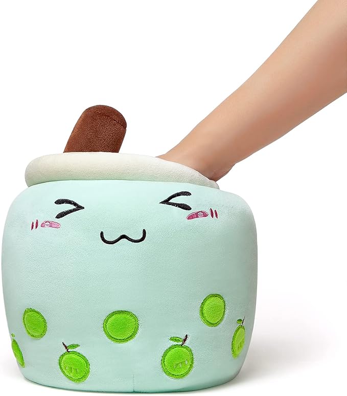 Niuniu Daddy 13in Green Boba Plushie - Cute Bubble Tea Stuffed Toy Pillow for Kids and Toddlers - Great Birthday/Christmas Gift
