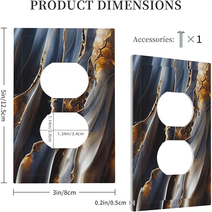 Gradient Abstract Ripple Blue Gold Marble Printed Single Duplex Wall Plate Covers Light Switch Cover 1 Gang Outlet Plate Decorative Switchplate Covers Electrical Faceplate for Kitchen Bathroom Decor