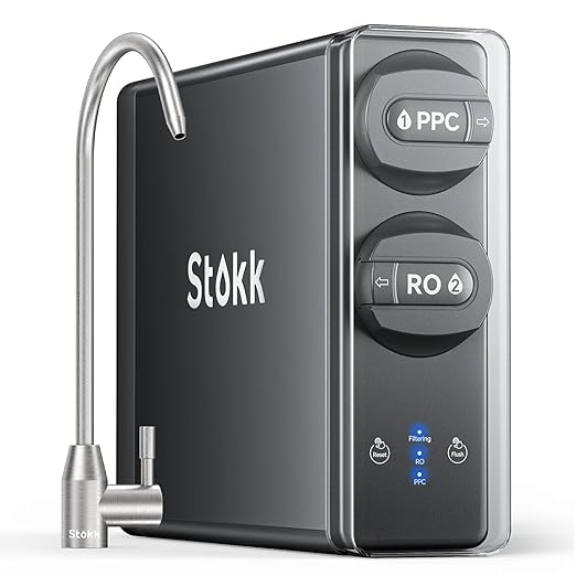 Stokk Reverse Osmosis System, 8 Stage Tankless Reverse Osmosis Water Filter, Reduces PFAS TDS, Under Sink RO System, 2:1 Pure to Drain, NSF/ANSI 58& 42, FCC Listed (400GPD, Grey)