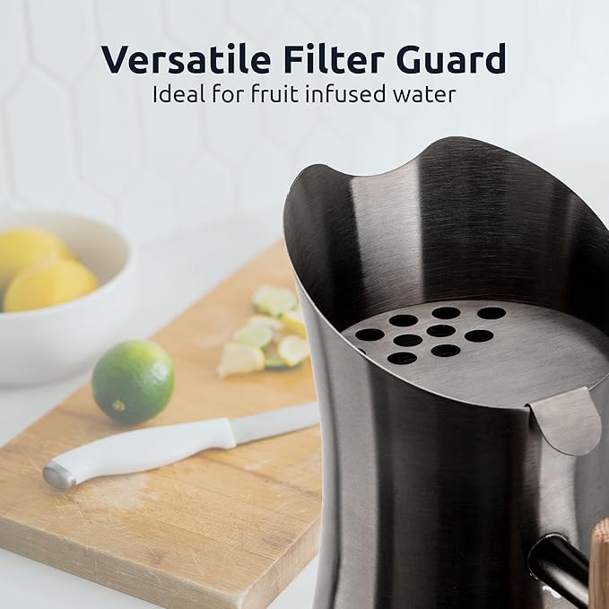 Invigorated Water pH Vitality Alkaline Water Filter Pitcher for Drinking Water Stainless Steel - Water Pitcher with Filter for Tap Water, High pH Filtered Purifier with Alkaline Filter - 1.9L (Black)