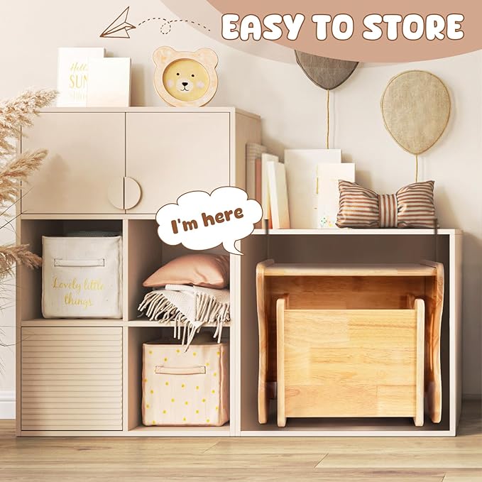 Grebarley Montessori Weaning Table and Chair Set, Solid Wood Tables and Chairs for Toddlers Age 1-3, 2 in 1 Real Hardwood Desk for Reading, Snack Time, Activity Cube, Step Stool, Montessori Furniture