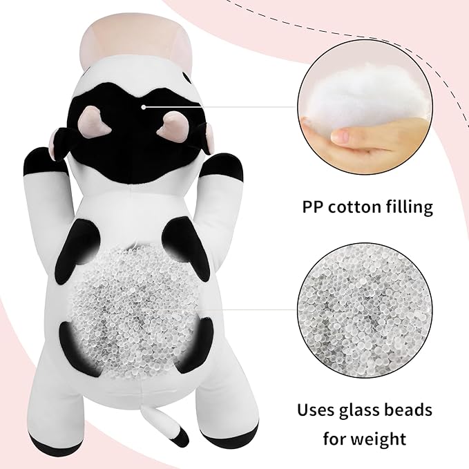 Milk Cow Weighted Plush, 24" 4.2 lbs Weighted Stuffed Animals Series, Cute Cow Plushie Dolls Throw Pillow Birthday Gifts for Children Kids Adults