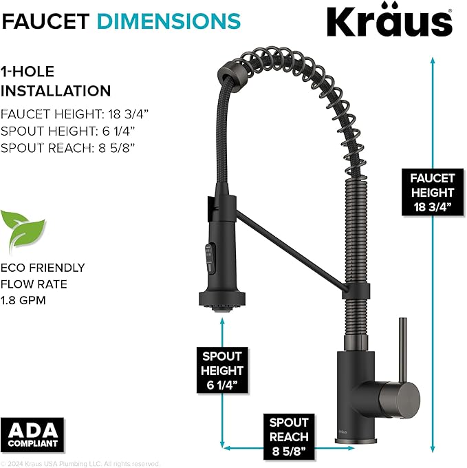 Kraus KPF-1610MBSB Bolden 18-Inch Commercial Kitchen Faucet with Dual Function Pull-Down Sprayhead in all-Brite Finish, Matte Black/Black Stainless Steel
