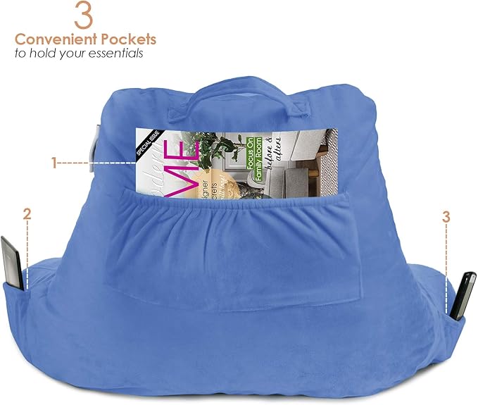 Nestl Reading Pillow for Kids, Small Bed Pillow, Back Pillow for Sitting in Bed, Memory Foam Chair Pillow, Reading & Bed Rest Pillows, Calm Blue Back Pillow for Bed, Arm Pillow with Pockets