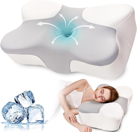 Cervical Pillow for Neck Pain Relief-Ergonomic Contour Pillows-Memory Foam Cervical Pillow,Odorless Ergonomic Contour Pillows,Orthopedic Bed Pillow for Side Back Stomach Sleeper - White-Grey