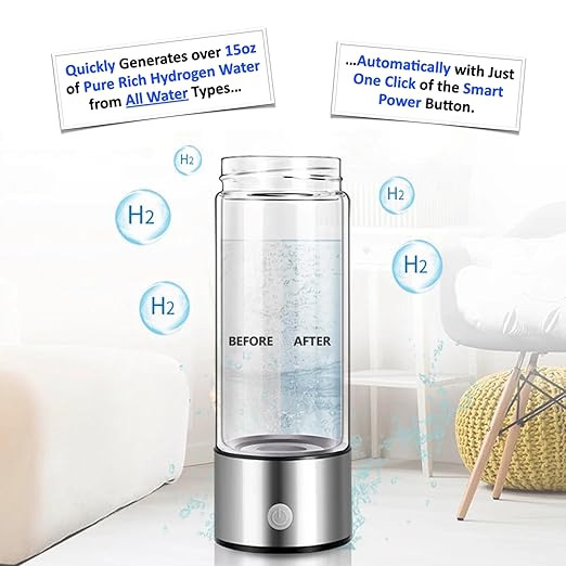 Hydrogen Water Bottle Generator, Hydro Water Bottle Machine, 450ml Portable Rechargeable Water Ionizer with True SPE PEM Technology Improves Water Quality Within 3 Minutes for Home, Travel, Daily Use